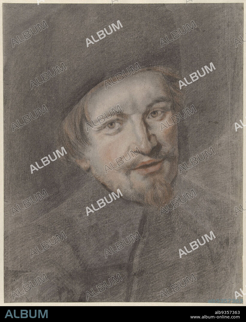 Portrait of Isaac Abrahamsz Massa, draughtsman: Pieter Louw, after: Frans Hals, 1735 - 1800, paper, chalk, height 373 mm × width 299 mm.