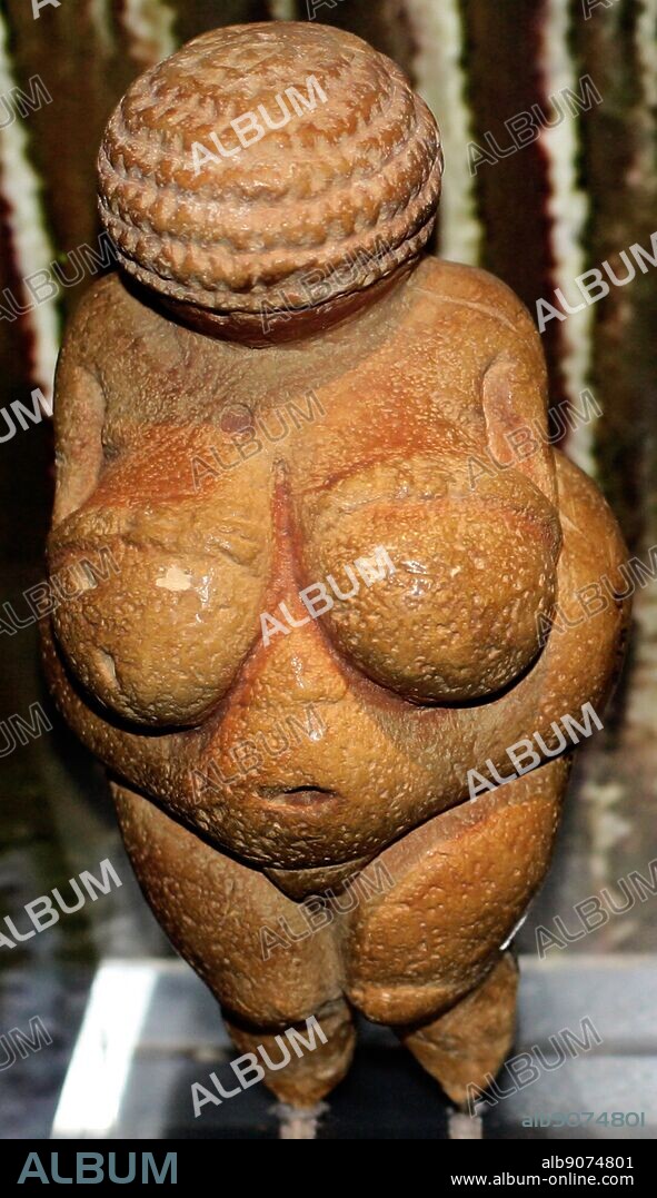 The Venus of Willendorf (replica), one of the early female figurines. Small female figurines are found across Europe from France to Russia about 28,000-20,000 years ago.