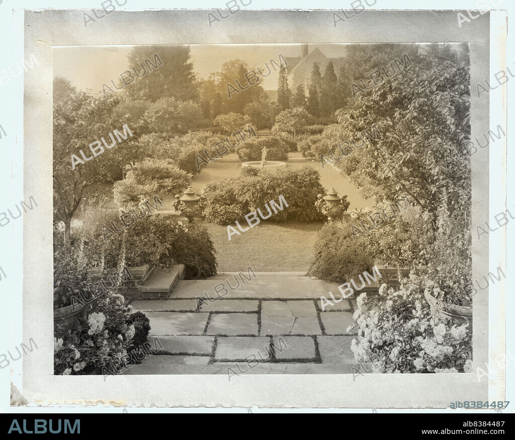 FRANCES BENJAMIN JOHNSTON. Planting Fields William Robertson Coe house, 1395 Planting Fields Road, Oyster Bay, New York, 1926. House Architecture: Walker & Gillette, 1918-1921. Landscape: James Frederick Dawson, Olmsted Brothers, from 1918, overall design. Tea house garden and tea house, Andrew Robeson Sargent and Guy Lowell, 1914-1916. Lewis & Valentine, New York, N.Y. company installers.