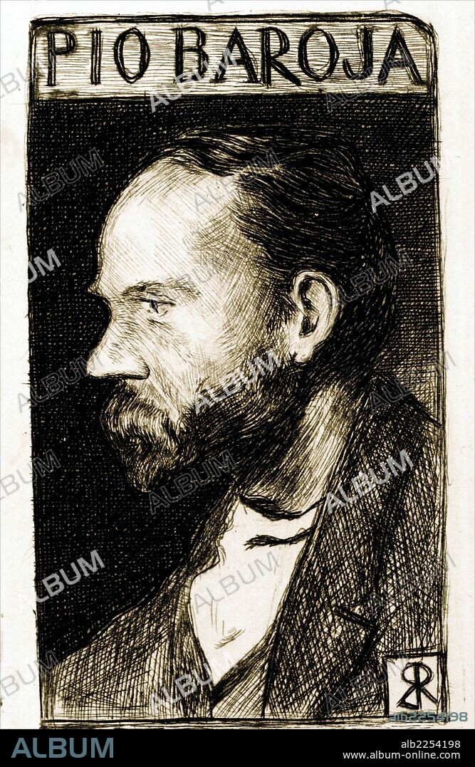 BAROJA , PIO. ESCRITOR ESPAÑOL. SAN SEBASTIAN 1872 - 1956. DIBUJO PARA " EX LIBRIS " REALIZADO POR SU HERMANO RICARDO BAROJA.