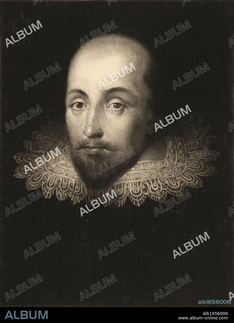 William Shakespeare 1564 to 1616 English poet and dramatist engraved by Charles Turner after a portrait by Cornelius Jansen.
