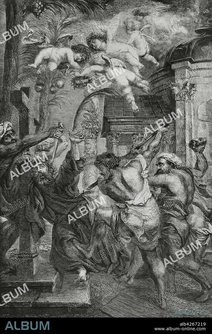 El martirio de Santo Tomás. Grabado a partir de un cuadro de Rubens. La Ilustración Española y Americana, suplemento al número XXXVIII, octubre de 1881.