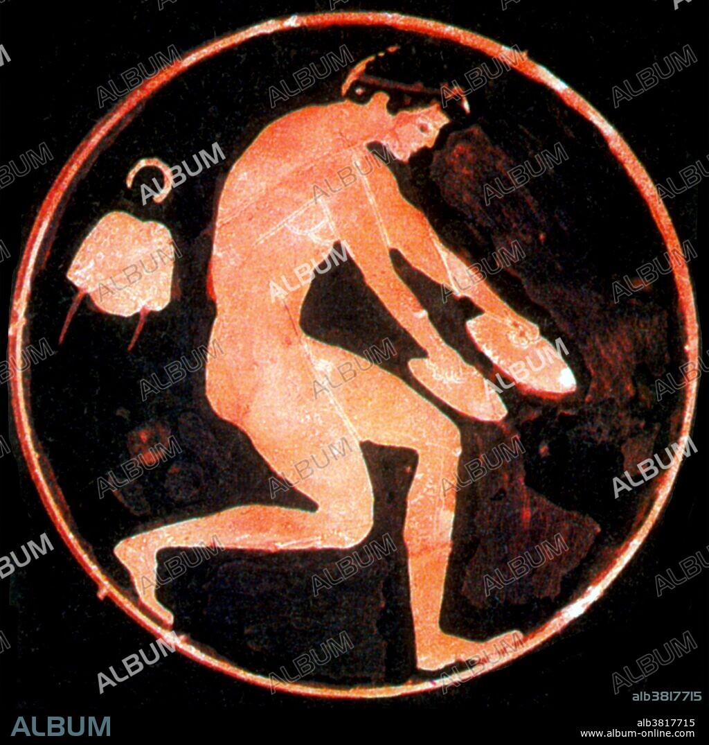 The Ancient Olympic pentathlon was an athletic contest. Five events were contested over one day, starting with the stadion (foot race) followed by the javelin throw, discus throw, long jump, and ending with wrestling. The Olympic Games were a series of athletic competitions among representatives of city-states and one of the Panhellenic Games of Ancient Greece. They were held in honor of Zeus, and the Greeks gave them a mythological origin. The games were held every four years, or olympiad, which became a unit of time in historical chronologies. The main events at each of the games were chariot racing, wrestling, boxing, pankration, stadion and various other foot races, and the pentathlon (wrestling, stadion, long jump, javelin throw, and discus throw). Except for the chariot race, all the events were performed nude. Red-figure vase painting is one of the most important styles of figural Greek vase painting. It developed in Athens around 520 BC and remained in use until the late 3rd century BC. Its modern name is based on the figural depictions in red color on a black background, in contrast to the preceding black-figure style with black figures on a red background.