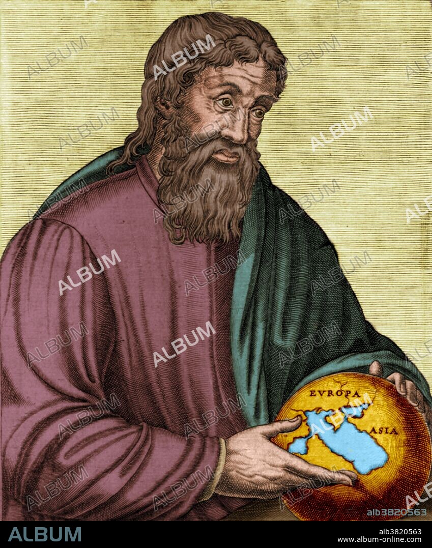 Strabo (64 or 63 BC - 24 AD) was a Greek geographer, philosopher and historian. He, like most scholars of his time, traveled extensively in pursuit of knowledge. He journeyed to Egypt and Kush, as far west as coastal Tuscany and as far south as Ethiopia in addition to his travels in Asia Minor and time spent in Rome. He visited the island of Gyaros in the Aegean Sea. and sailed up the Nile until reaching Philae, after which point there is little record of his proceedings until AD 17. He is most famous for his 17 volume work Geographica, which presented a descriptive history of people and places from different regions of the world known to his era. Geographica provides a valuable source of information on the ancient world, especially when this information is corroborated by other sources. It is not known precisely when it was written, though comments within the work itself place the finished version within the reign of Emperor Tiberius. He died in 24 AD at the age of 60 or 61.