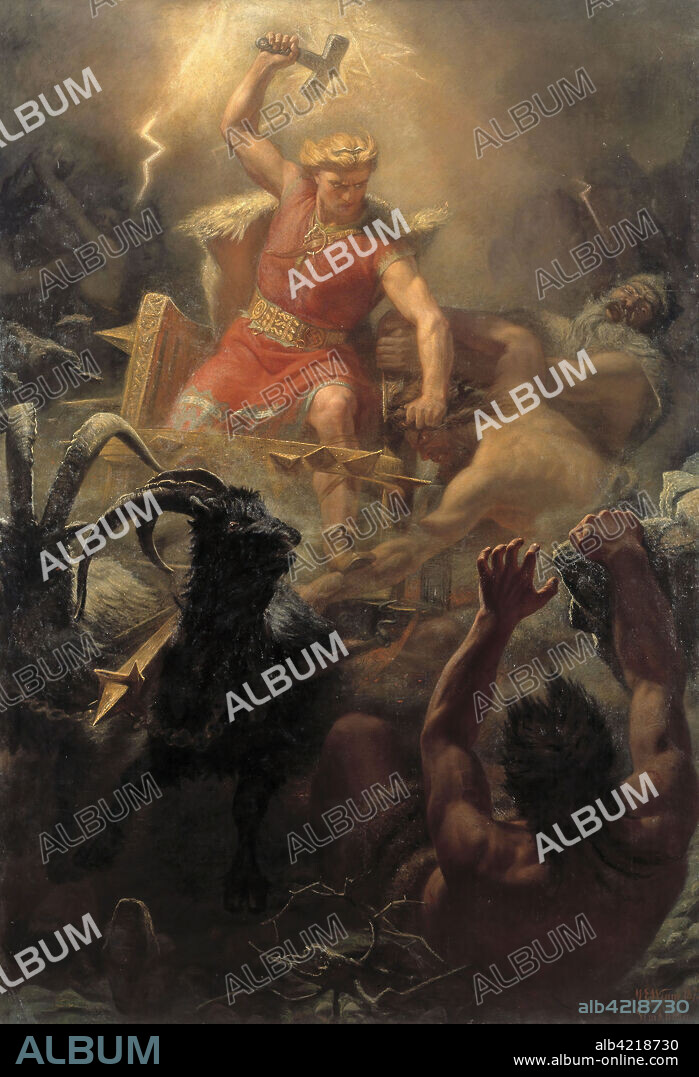 MARTEN ESKIL WINGE. La lucha de Thor con los gigantes, 1872. Oleo sobre lienzo. 484 x 333 cm.