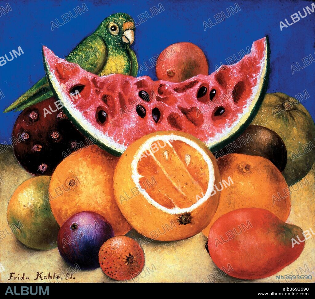 FRIDA KAHLO. Still Life with Parrot and Fruit.