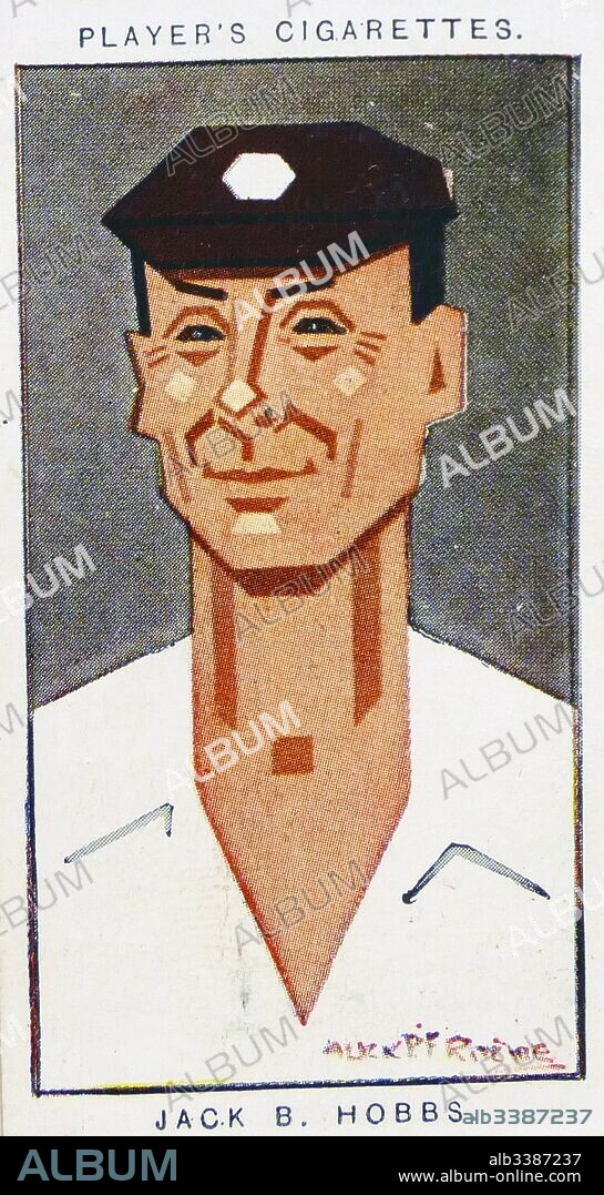 Player's cigarette card depicting Sir John Berry 'Jack' Hobbs (1882-1963) was an English professional cricketer who played for Surrey from 1905 to 1934 and for England in 61 Test matches between 1908 and 1930. Known as 'The Master'. Dated 20th Century.