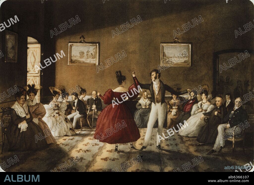 CHARLES HENRI PELLEGRINI. MINUE O TERTULIA EN CASA DE FRANCISCO ANTONIO DE ESCALADA - 1831 - ACUARELA.