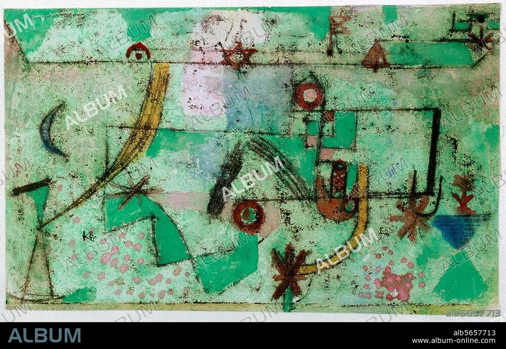 PAUL KLEE. Klee, Paul, 1879-1940, Swiss-German artist. "Im Bach'schen Stil" (In the Manner of Bach), 1919. Watercolour on canvas, 17.2 × 28.5 cm. The Hague, Gemeentemuseum.