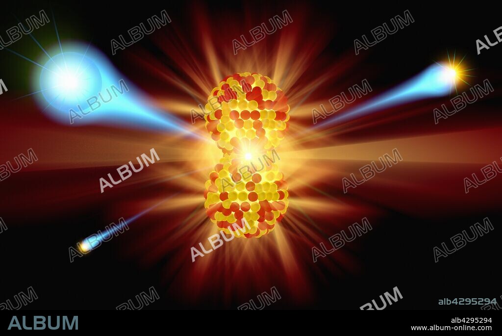 Atom splitting in nuclear fission.