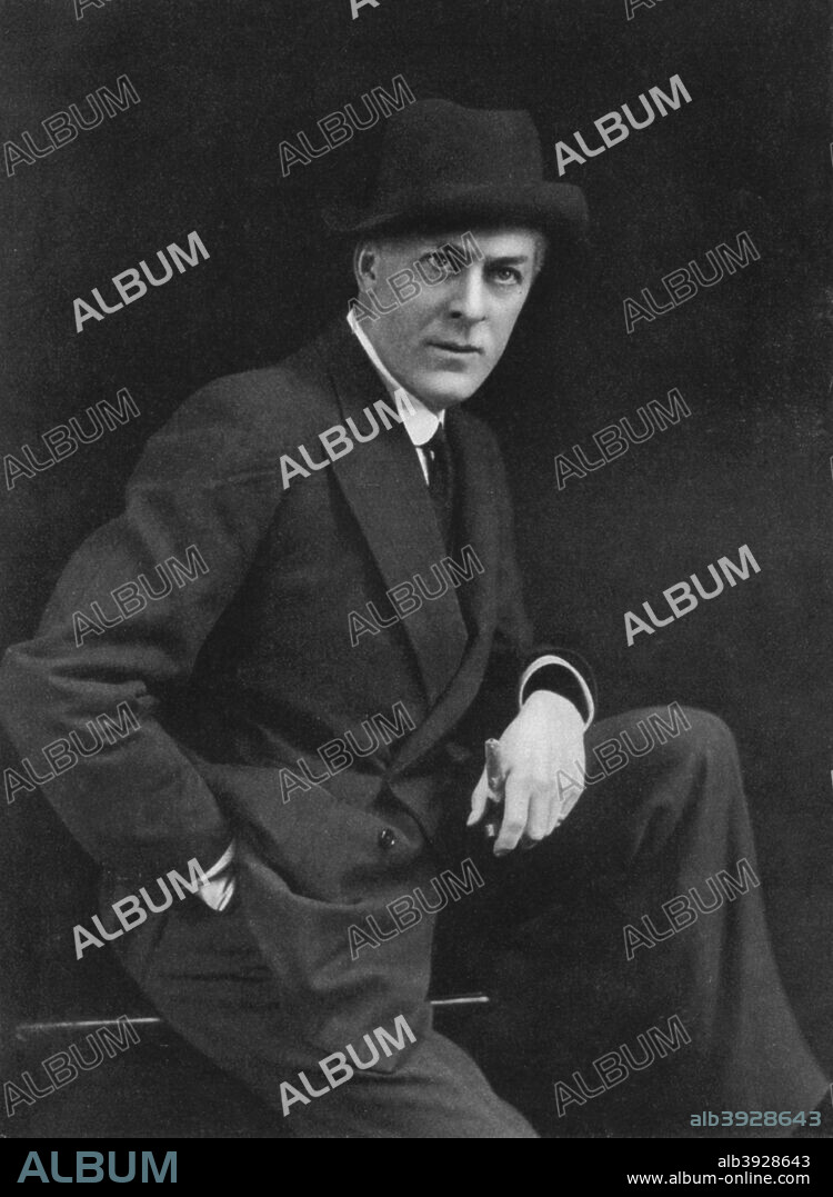 Sir George Alexander (1858-1918), theatrical actor-manager, 1911-1912. Considered an avant-garde performer, Alexander spent some years in Henry Irving's company. He presented performances of Oscar Wilde's Lady Windermere's Fan (1892) and Pinero's The Second Mrs Tanqueray. From Penrose's Pictorial Annual 1911-1912, The Process Year Book, volume 17, edited by William Gamble and published by AW Penrose (London, 1911-1912).