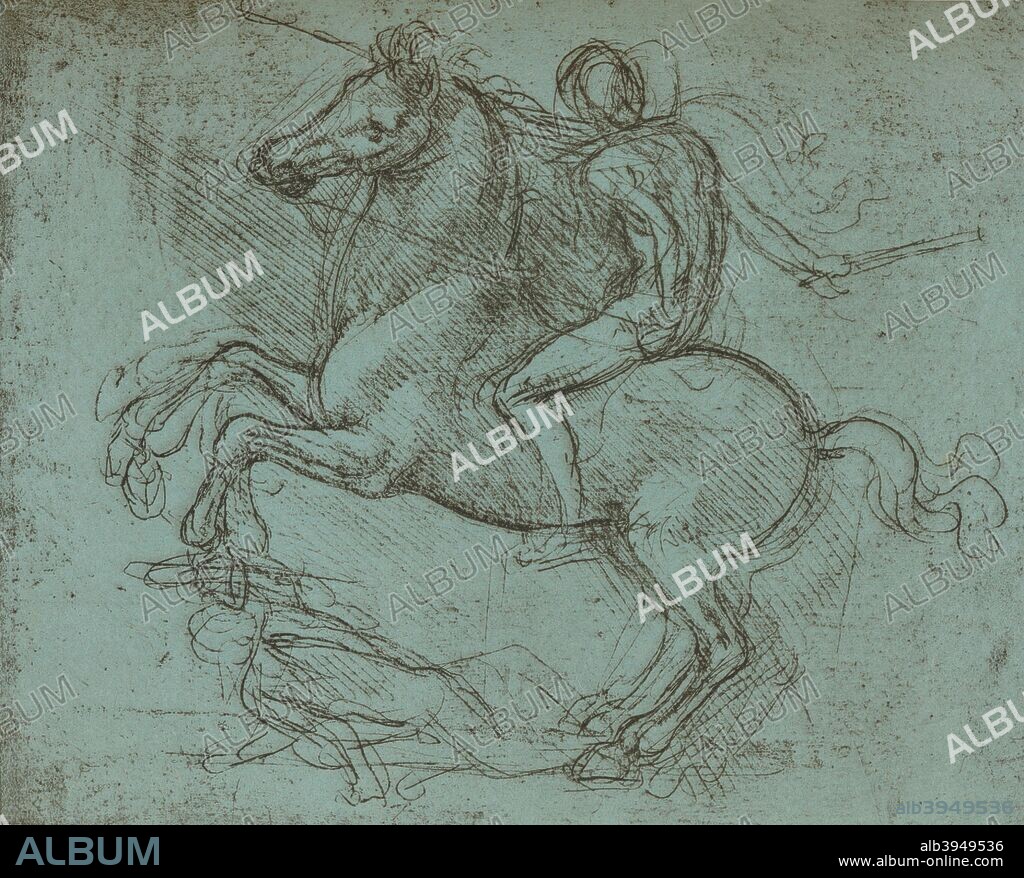 Study for the Sforza Monument, c1482-c1499 (1883). Silverpoint on bluish tinted paper. From The Literary Works of Leonardo Da Vinci, Vol. II by Jean Paul Richter, PH. DR. [Sampson Low, Marston, Searle & Rivington, London, 1883].