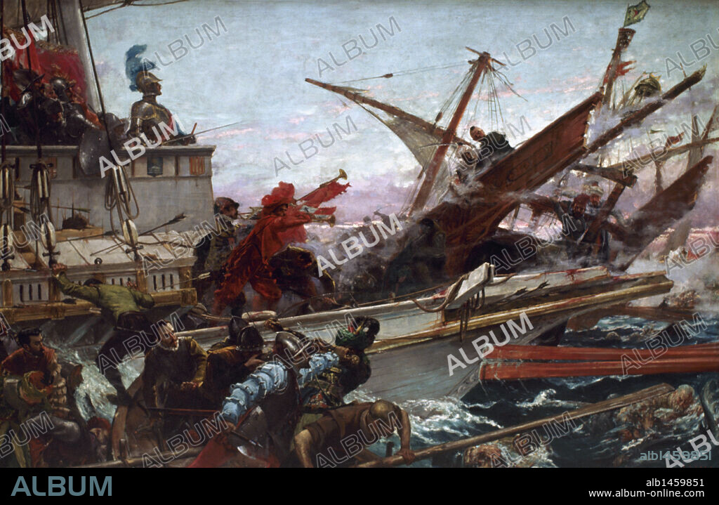The Battle of Lepanto, 1887. Oil painting of Juan Luna y Novicio (1857-1900). Senate Hall. Madrid. Spain.