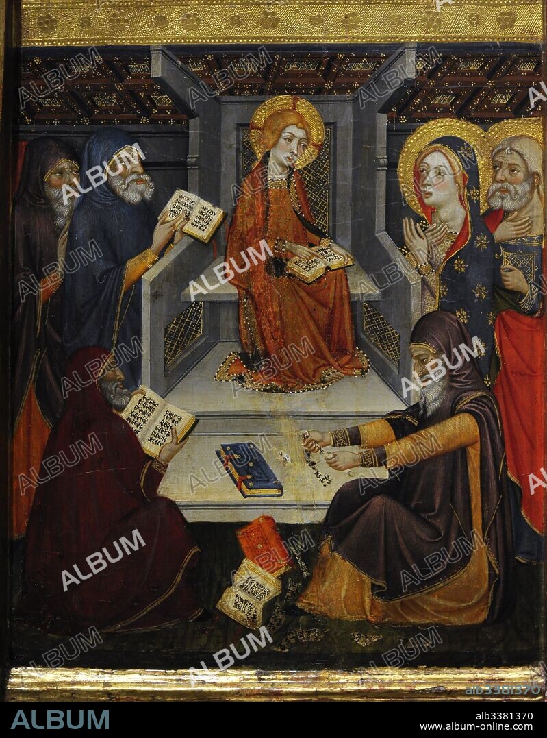 Retablo de la Virgen, hacia 1367-1381. Detalle con la representación de Jesús entre los Doctores. Obra de Jaume Serra (activo en Barcelona, 1358-m.1389/1395). Gótico. Procede del Monasterio de Santa María de Sigena (Villanueva de Sigena, provincia de Huesca). Museo Nacional de Arte de Cataluña. Barcelona. Cataluña. España.