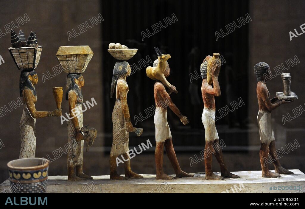 Model of a group of offering bearers. Wood. Middle Kingdom. 12th Dynasty. 1800 BC. Neues Museum. Berlin. Germany.
