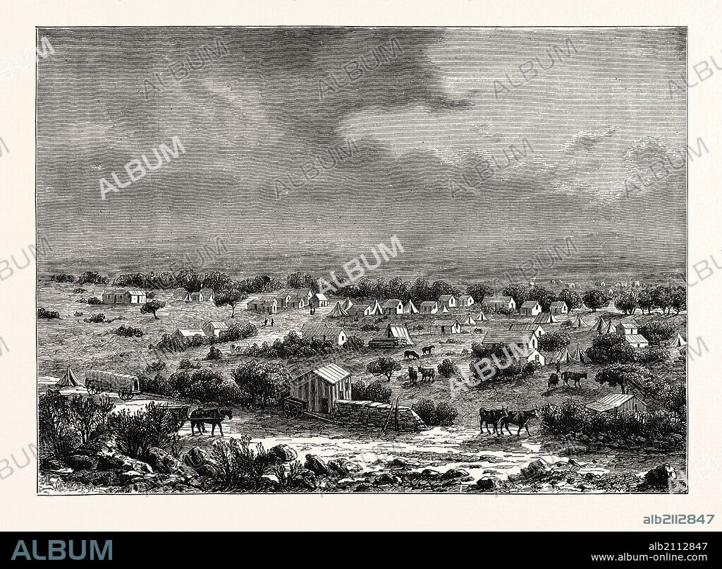 VIEW OF BARKLY, OR KLIPDRIFT, A TOWN IN GRIQUALAND WEST. Griqualand West is an area of central South Africa with an area of 40,000 km² that now forms part of the Northern Cape Province. It was inhabited by the Griqua people - a semi-nomadic, Afrikaans-speaking nation of mixed-race origin, who established several states outside the expanding frontier of the Cape Colony.