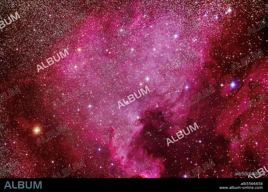 NGC 7000, the North America Nebula, with the Pelican Nebula, IC 5067, at right, in Cygnus.