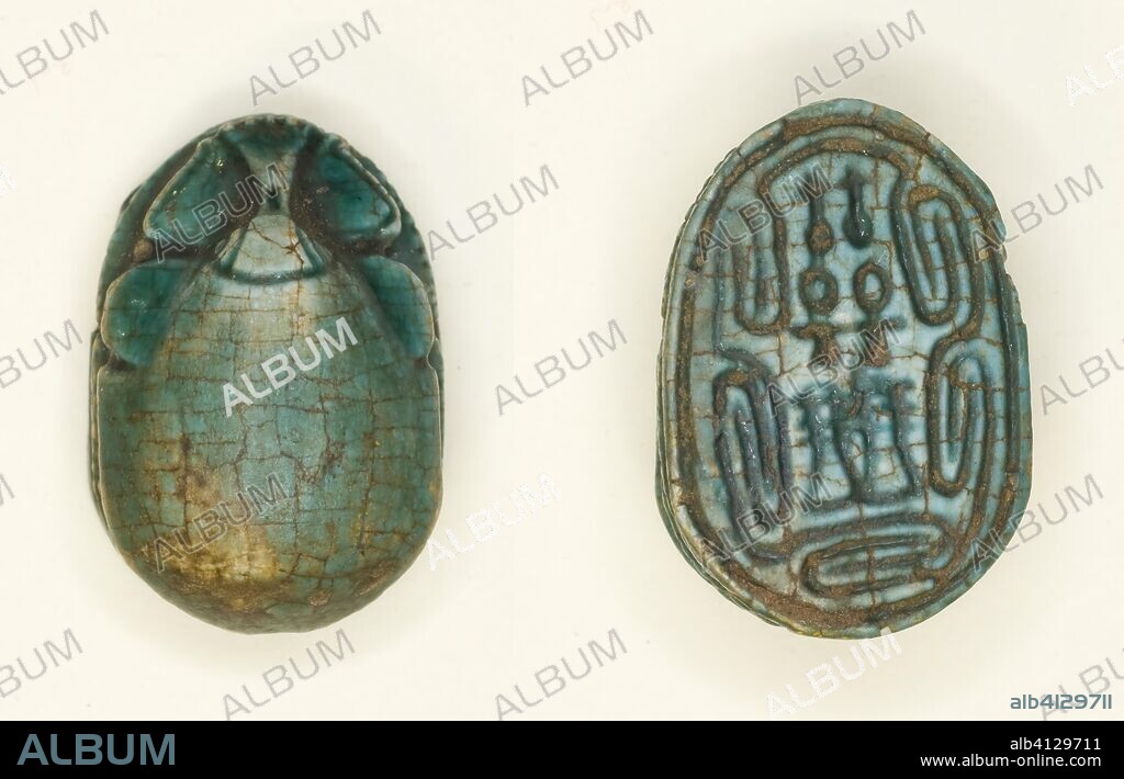 ANCIENT EGYPTIAN. Scarab: Hieroglyphs (nfr-signs, anx-signs, Dd-signs). Egyptian. Date: 2055 BC-1550 BC. Dimensions: 1.9 × 1.3 × 1 cm (3/4 × 1/2 × 3/8 in.). Glazed steatite. Origin: Egypt.