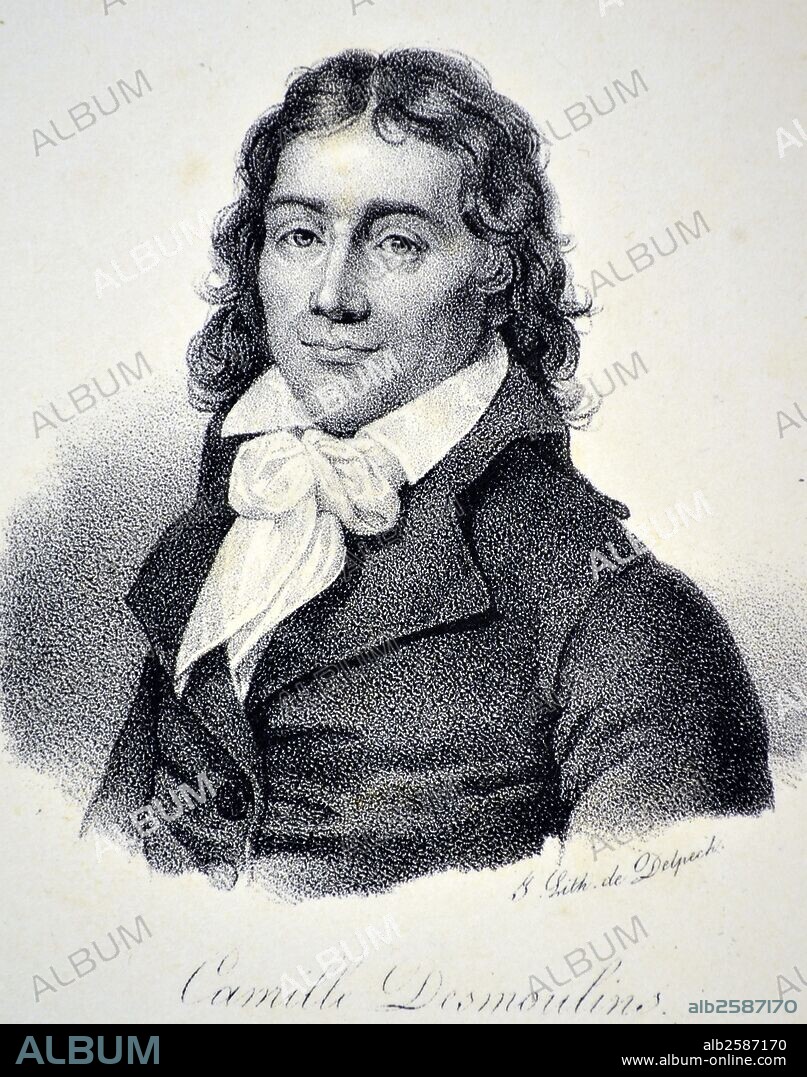 Camille Desmoulins (1760-1794) French journalist and politician. Guillotined with Danton and others on 5 April 1794. Lithograph, Paris, c1840. Photo by: .