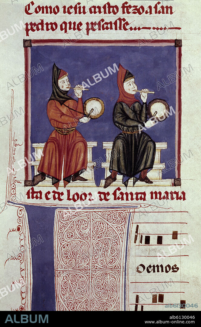 ALFONSO X DE CASTILLA EL SABIO. M.B.I.2-CANTIGA SANTA MARIA Nº 370. CODICE DE LOS MUSICOS - CARAMILLOS Y TAMBORES.