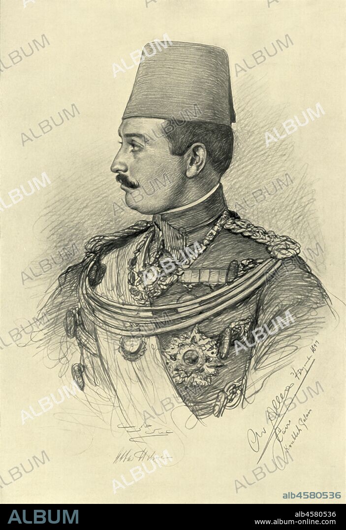CHRISTIAN WILHELM ALLERS. Abbas II Helmy Bey, Koubbeh Palace, Cairo, Egypt, 1898. Portrait of Abbas II (1874-1944), also known as Abbas Hilmi Pasha, the last Khedive (Ottoman viceroy) of Egypt and Sudan. He ruled from January 1892 to 19 December 1914. 'Abbas II, Khedive von Aegypten'. From "Rund um die Erde" [Round the Earth], written and illustrated by C. W. Allers. [Union Deutsche Verlagsgesellschaft, Stuttgart, 1898].