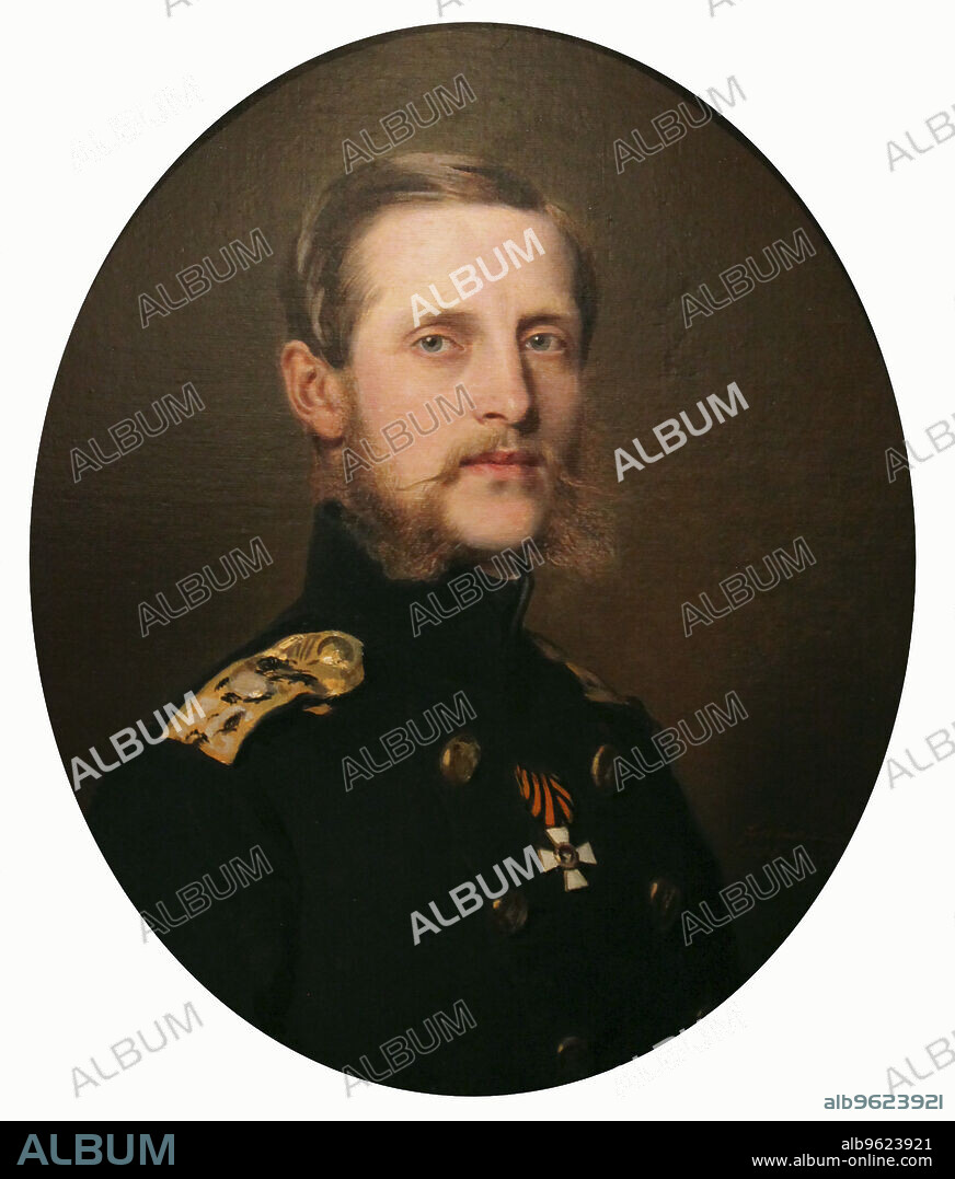 FRANZ XAVER WINTERHALTER. 'Portrait of the Grand Duke Konstantin Nikolaevich', 1859. Detail. Grand Duke Konstantin Nikolayevich (1827-1892) was the second son of Tsar Nicholas I and Alexandra Fyodorovna. During the reign of his brother, Alexander II, Konstantin was an admiral in the Russian Navy, which he was instrumental in reforming, and was also an important figure in bringing about the emancipation of Russia's serfs in 1861. His liberal views caused him to fall out of favour when Alexander was assassinated and Konstantin's nephew, Alexander III, became tsar. Found in the collection of The Hermitage, St Petersburg.