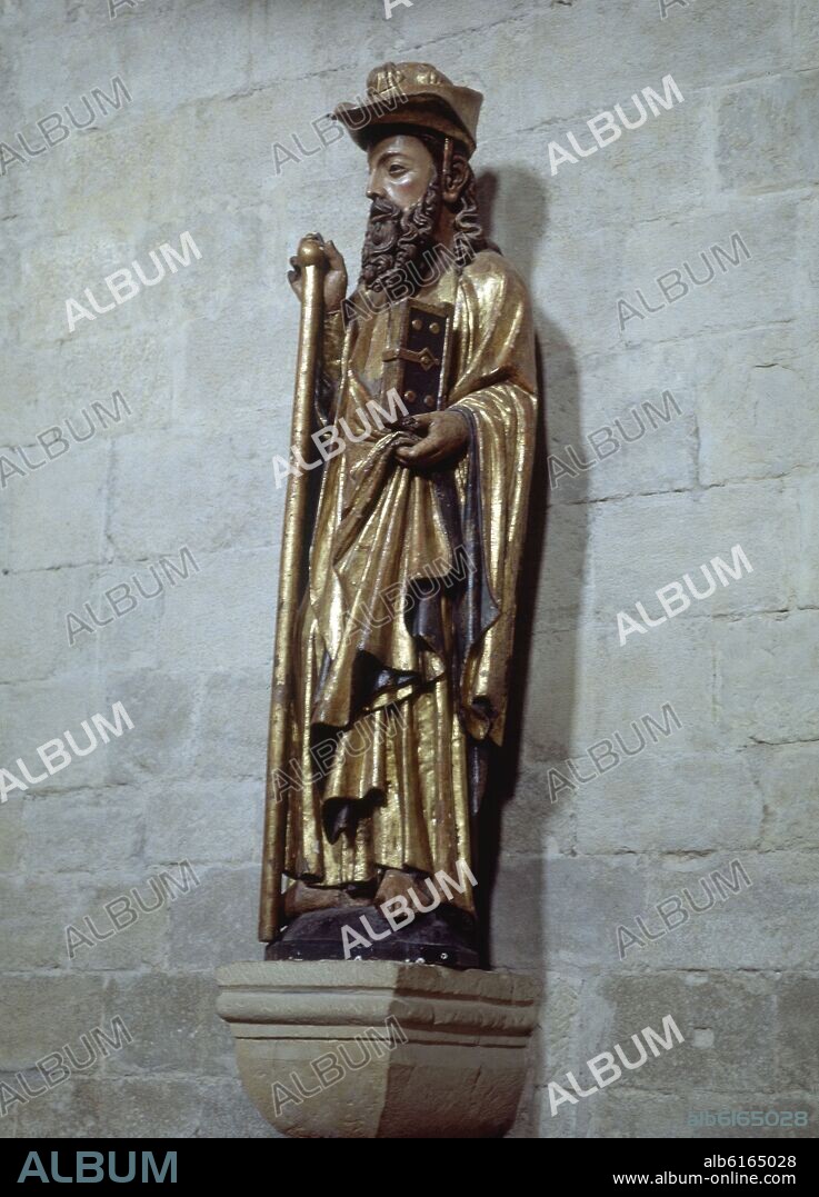 SANTIAGO PEREGRINO-TALLA EN MADERA DEL S XIV.