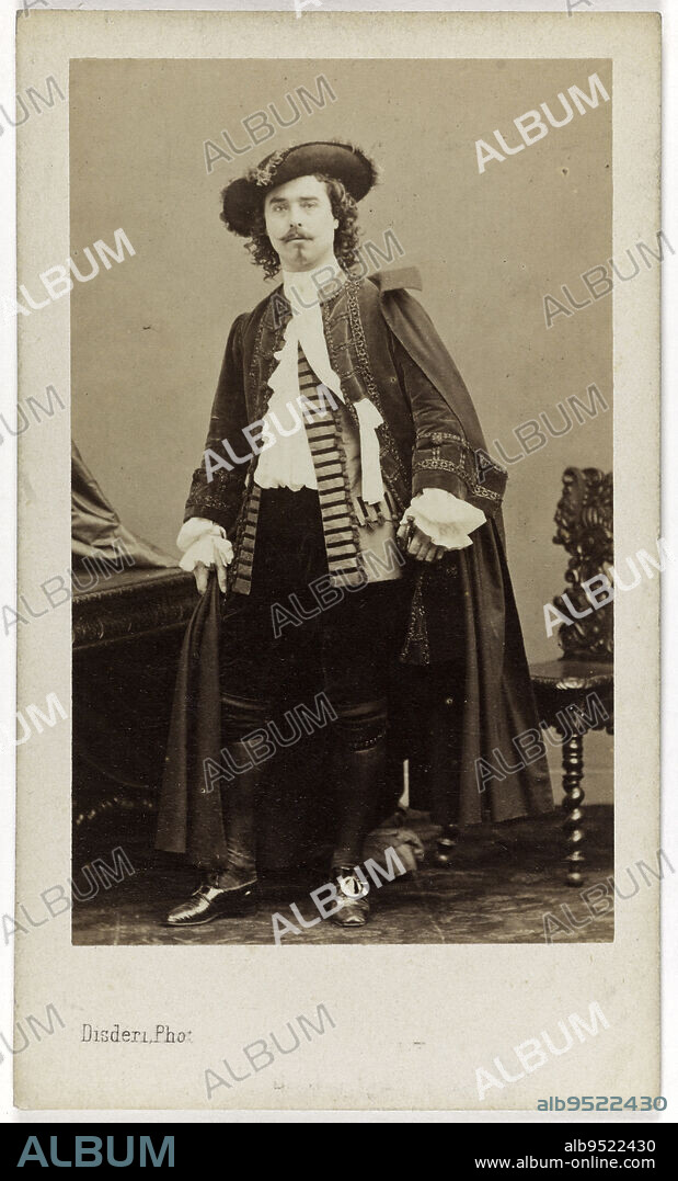 Portrait of Louis Mérante (1828-1887), dancer, choreographer and ballet master at the Opera., Disdéri, André-Adolphe-Eugène, Photographer, Between 1860 and 1890, 2nd half of the 19th century, Photography, Graphic arts, Photography, Albumen paper print, Dimensions - Work: Height: 8.5 cm, Width: 5.2 cm, Dimensions: Height: 10.4 cm, Width: 6.1 cm.