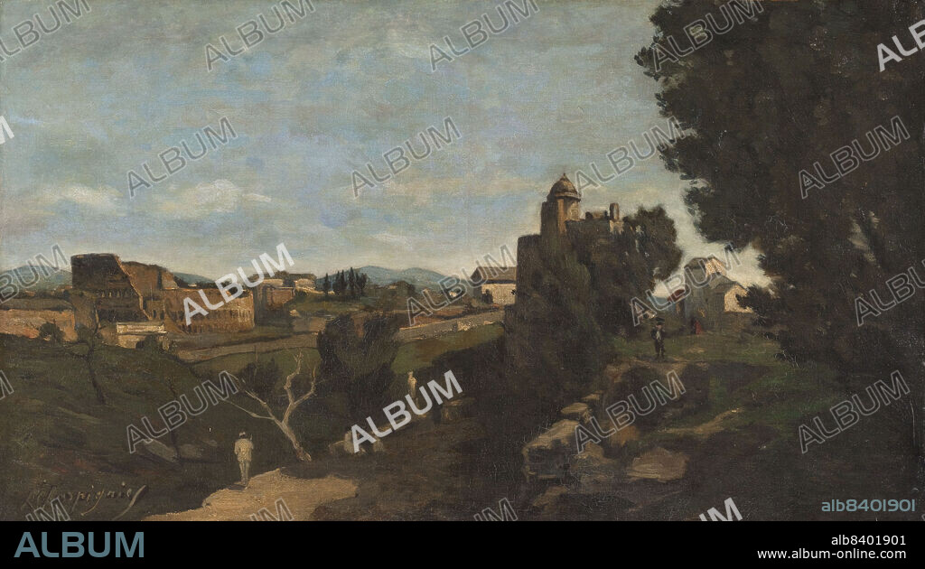 HENRI-JOSEPH HARPIGNIES. Le Colisée à Rome, c.1878. View of the Colosseum and the ruins of the Roman Forum from the top of the Farnese gardens.