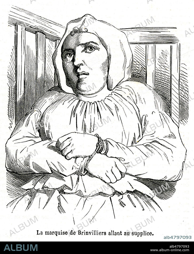 La marquise de BRINVILLIERS (1630-1676) allant au supplice. Illustration vers 1850 dapres LEBRUN pour Chroniques de l'Oeil-de-Boeuf par Georges TOUCHARD-LAFOSSE (1780-1847). Credit : Collection Jonas/Kharbine-Tapabor.