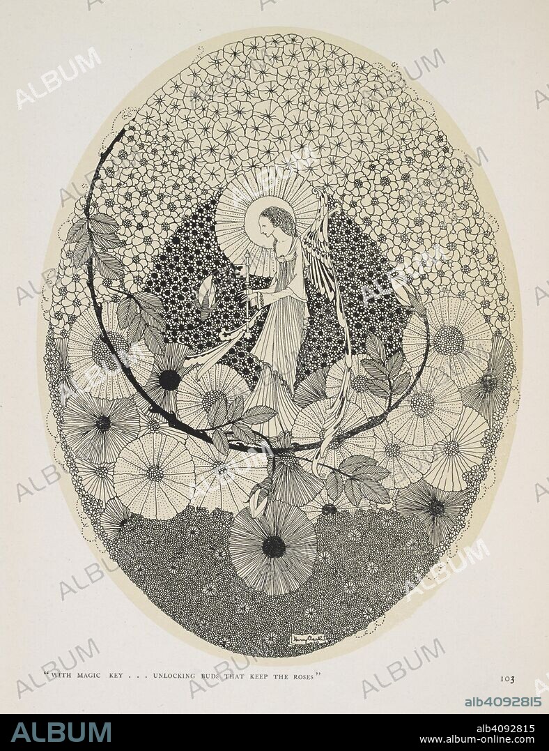 HARRY CLARKE and LETTICE D'OYLEY WALTERS. To The Coming Spring. "With magic key... unlocking buds that keep the roses". The Year's at the Spring. An anthology of recent poetry. Compiled by L. D'O. Walters, and illustrated by Harry Clarke, etc. London : G. G. Harrap & Co., 1920. Source: 11603.h.21 plate opposite page 103.