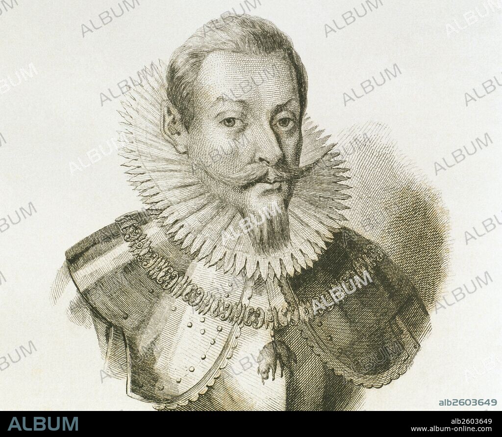 SEGISMUNDO III VASA (Mariefred, Suecia, 1566-Varsovia, 1632). Rey de Polonia entre 1587 y 1632) con el nombre de SEGISMUNDO III. Rey de Suecia entre 1592 y 1599 con el nombre de SEGISMUNDO I. Fue un ferviente católico. Grabado del año 1850.