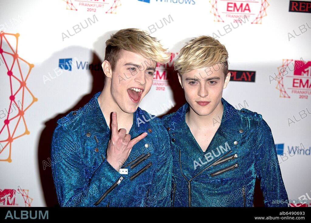 Irish singers Jonathan Grimes (l) and Edward Grimes of "Jedward" arrive for the MTV Europe Music Awards (EMA) at Festhalle in Frankfurt, Germany, on 11 November 2012. The music TV channel's award ceremony is in its 19th year and recognizes talent on the European music scene. Photo: Hubert Boesl. 11/11/2012