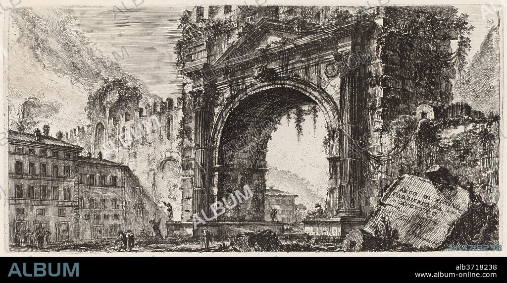 GIOVANNI BATTISTA PIRANESI. Arco di Rimino fabbricato da Augusto. Dated: 1748. Dimensions: plate: 13.6 x 27.2 cm (5 3/8 x 10 11/16 in.)  sheet: 37.8 x 52.8 cm (14 7/8 x 20 13/16 in.). Medium: etching on laid paper.
