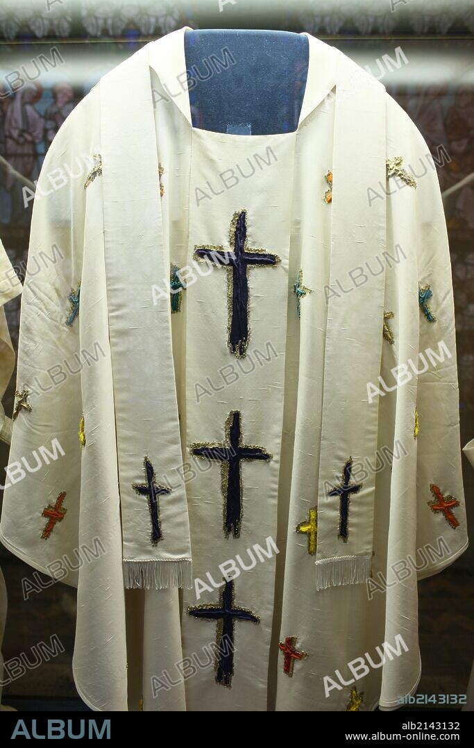Chasuble designed by Castelbajac in Notre-Dame of Paris cathedral Treasure museum.