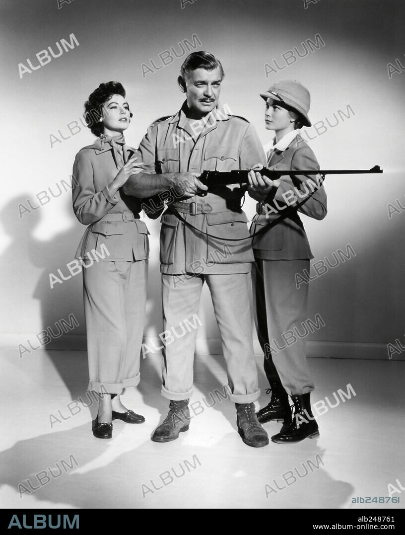 AVA GARDNER, CLARK GABLE y GRACE KELLY en MOGAMBO, 1953, dirigida por JOHN FORD. Copyright M.G.M.
