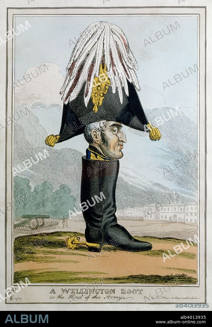 'A Wellington Boot- or the Head of the Armye', 19th century. A satirical political cartoon of the Duke of Wellington. Wellington was appointed Commander-in-Chief of the British Army in 1827.