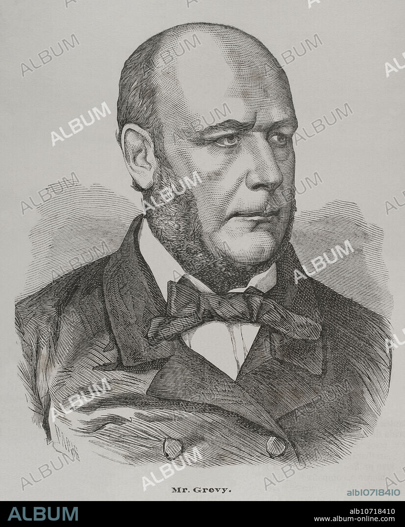 MARCELO PARíS (C. 1846-1901). 19TH-CENTURY SPANISH ENGRAVER.. Jules Grévy (1807-1891). French lawyer and politician. Third president of the Third French Republic (1879-1887). Portrait. Engraving by París. "Historia de la Guerra de Francia y Prusia" (History of the War between France and Prussia). Volume II. Published in Barcelona, 1871.