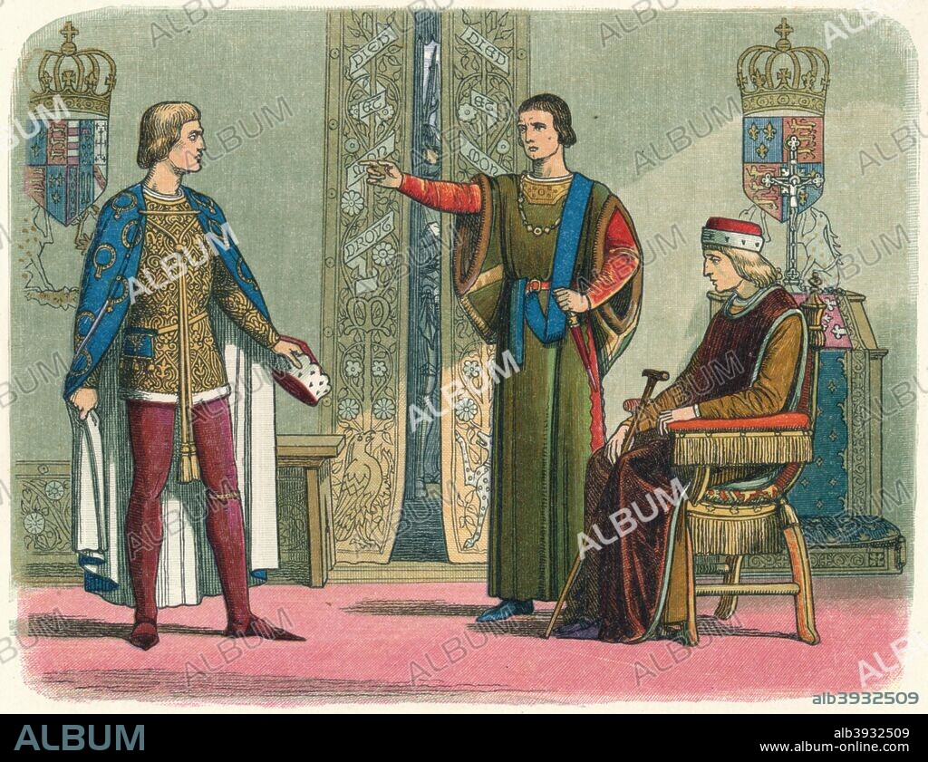 'Henry VI and the Dukes of York and Somerset', 1864.  'Henry VI, (1421-1471) with Richard of York, 3rd Duke of York (1411-1460)  and John Beaufort, 1st Duke of Somerset, ( From A Chronicle of England B.C. 55 - A.D. 1485 by James E. Doyle. [Longman, Green, Longman, Roberts & Green, London, 1864].