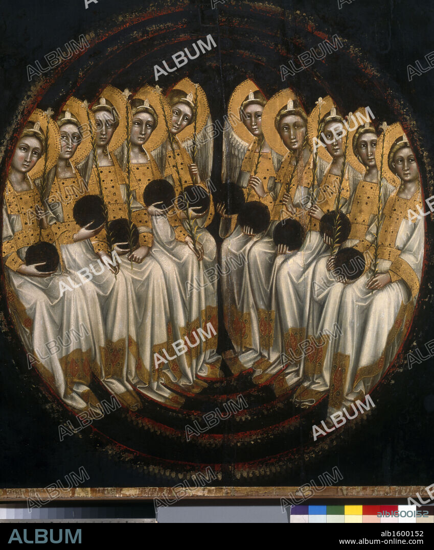 Enthroned Angels by Guariento di Arpo,  oil on board,  (circa 1338-1378),  Italy,  Padua,  Civic Museum.