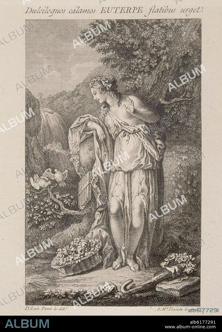 LUIS PARET Y ALCAZAR (1746-1799). EUTERPE MUSA DE LA MUSICA - GRABADO REALIZADO POR J M TEXADA - S XIX.
