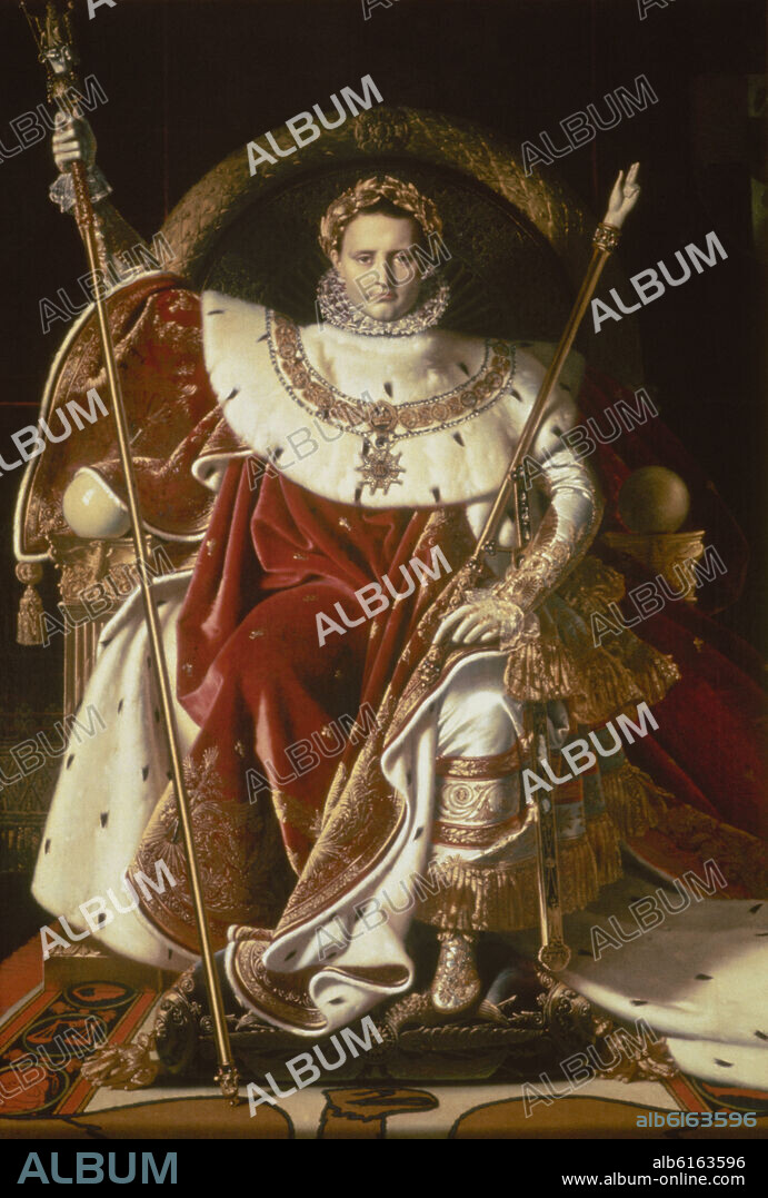 JEAN AUGUSTE DOMINIQUE INGRES. NAPOLEON BONAPARTE EMPERADOR EN EL TRONO IMPERIAL - SIGLO XIX - NEOCLASICISMO FRANCES.