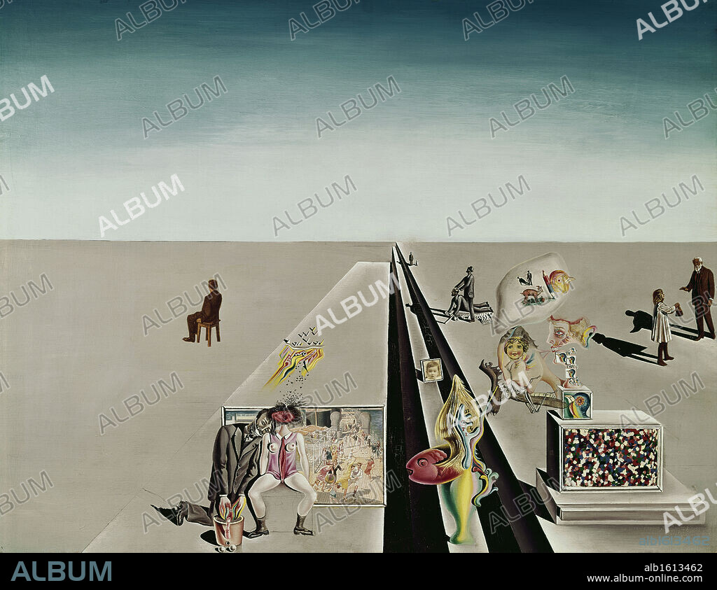 SALVADOR DALÍ. First days of spring by Salvador Dali, oil on wood panel, 1929, 1904-1989, Private Collection.