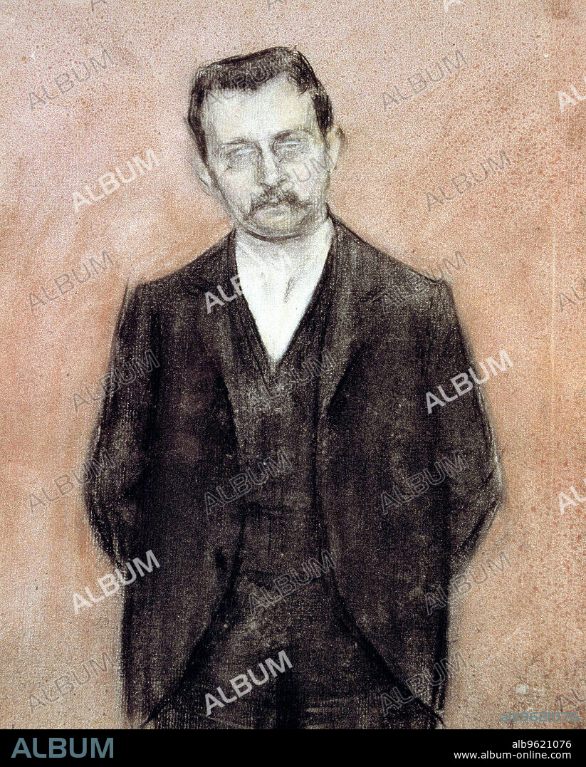 Portrait of Enric Prat de la Riba, (1870-1917), Spanish and Catalan politician, first president of the Mancomunidad of Cataluña, charcoal  by Ramon Casas.