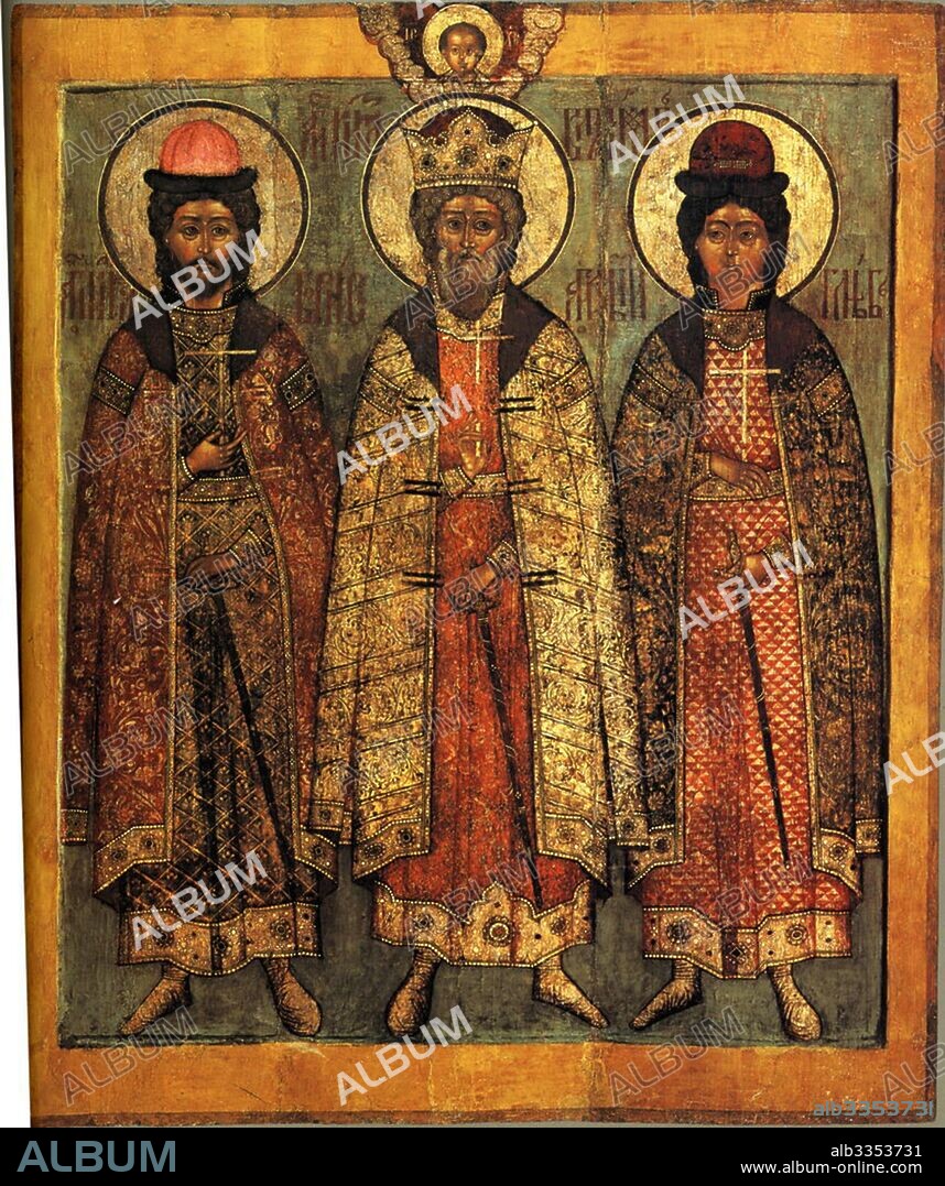 RUSSIAN ICON. Saint Vladimir of Kiev with Saints Boris and Gleb.