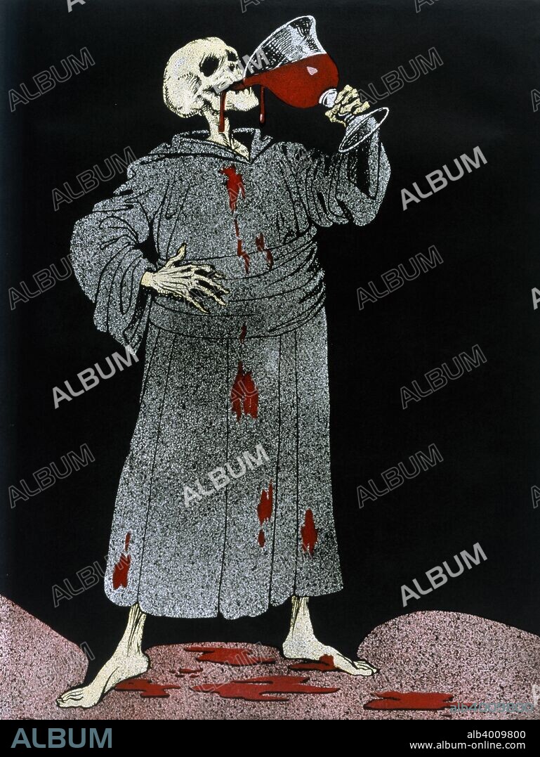 'To Your Health, Civilisation!', 1916. Plate 72 from The Great War: A Neutral's Indictment by Louis Raemaekers. The Dutch graphic artist Louis Raemaekers (1869-1956) produced fiercely anti-German cartoons during the First World War. The Germans offered a substantial reward for him, dead or alive, and the Dutch government, under pressure from Germany, placed Raemaekers on trial on a charge of endangering Dutch neutrality. He was acquitted, but fled to England because of the bounty on his head.