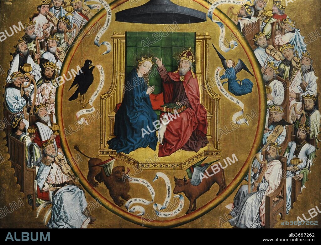 Baja Renania. Hacia 1450-1475. Coronación de María con los 24 Ancianos. Madera de roble. Museo Wallraf-Richartz. Colonia. Alemania.