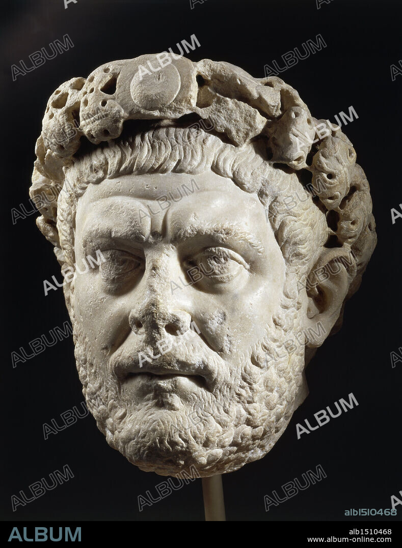 Roman civilization, 3rd century A.D. Marble head of Emperor Diocletian (284-305 A.D.). From Izmit (ancient Nicomedia), Turkey.