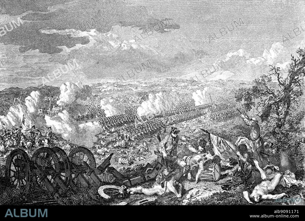 The Battle of Lobositz, 1 October 1756; engraving by P. P. Benazech.