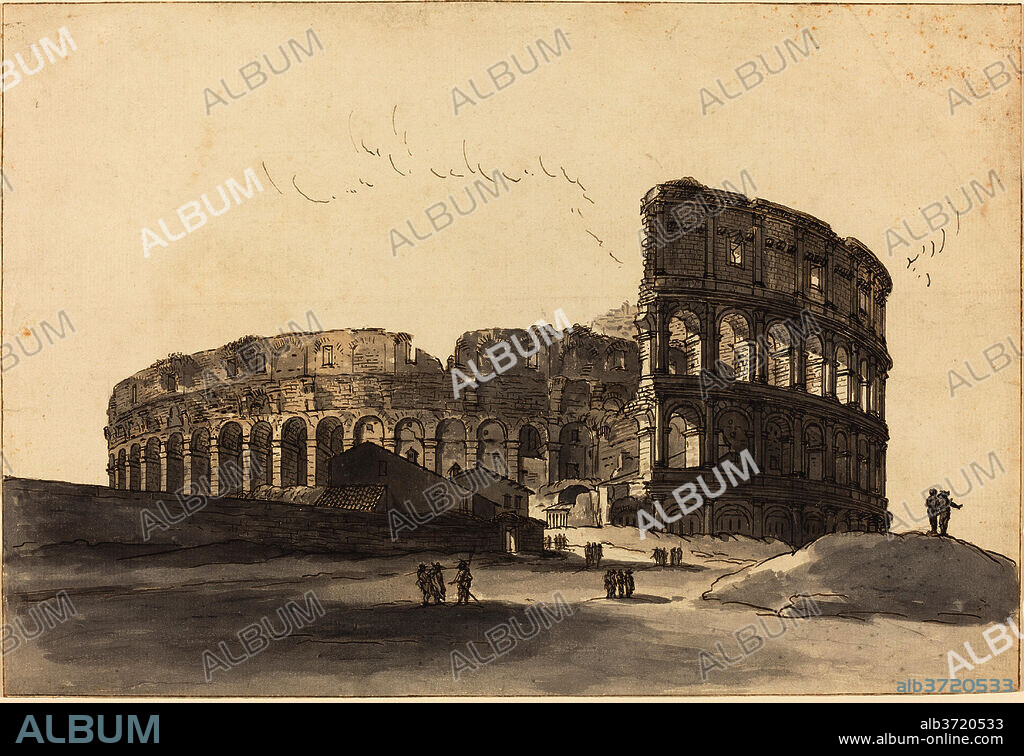VICTOR JEAN NICOLLE. The Colosseum. Dimensions: sheet: 29.5 x 43.3 cm (11 5/8 x 17 1/16 in.). Medium: pen and brown ink with gray and gray-brown wash over graphite on laid paper.